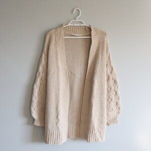 Cloth‎ Womens XS Cream Oversized Open Front Textured Cable Knit Casual Cardigan
